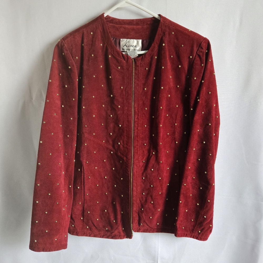 Vintage Linea By Louis Dell'Olio Suede Gold Studded Collarless Jacket Size M